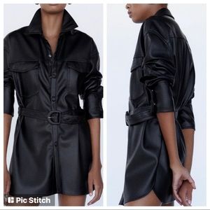 ZARA | Belted Faux Leather Belted Jacket Black